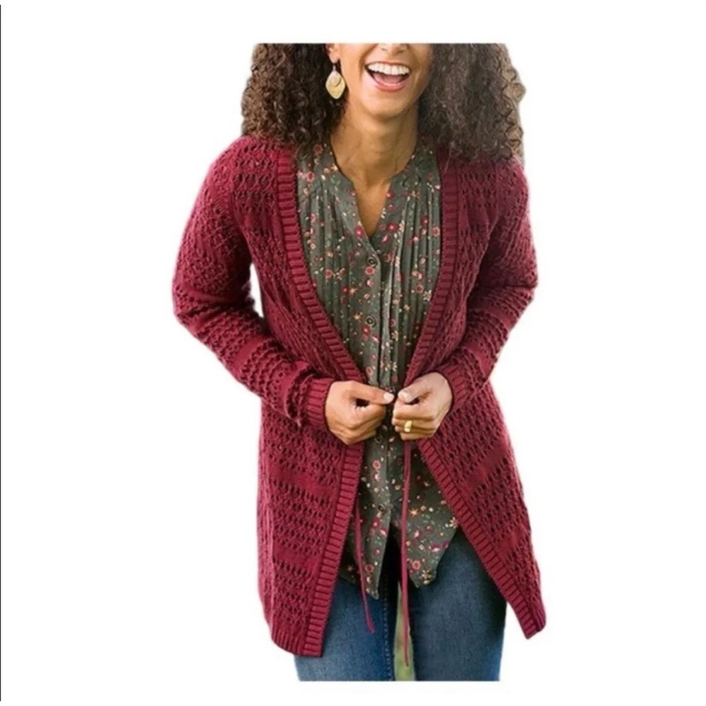 NWT Matilda Jane A Stitch In Time Cardigan Sweater Open Knit Tie Front Small New
